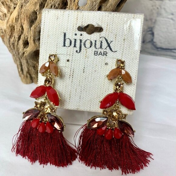 New BIJOUX BAR Rhinestone Fan Dangle Earrings - 3" - Picture 1 of 5